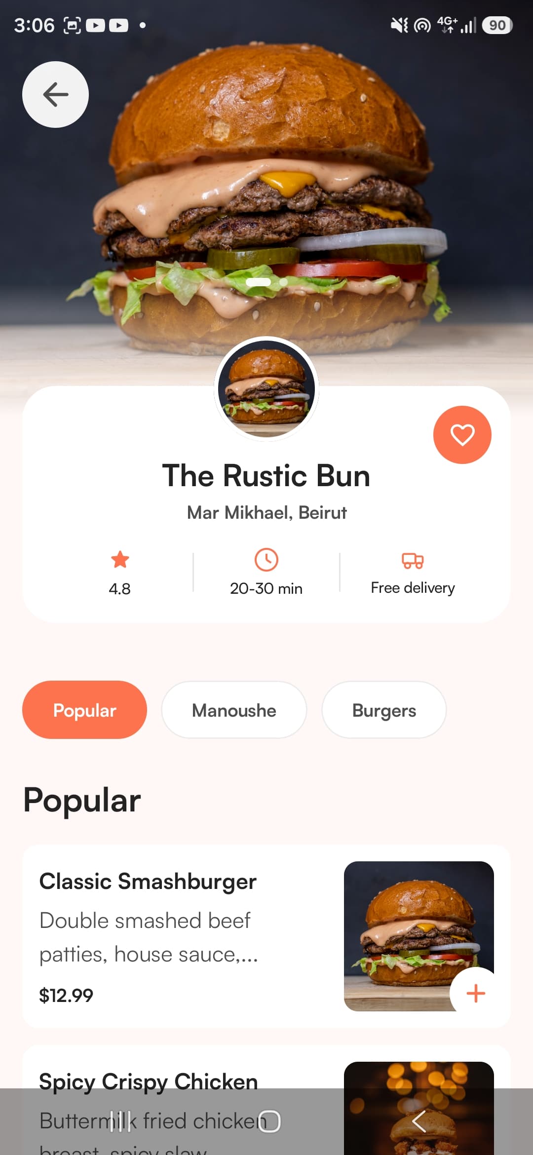 A restaurant profile and menu in Cravio